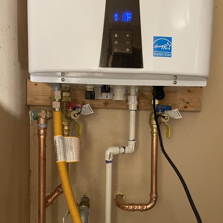 Tankless Water Heater Install - After - Close up of connections