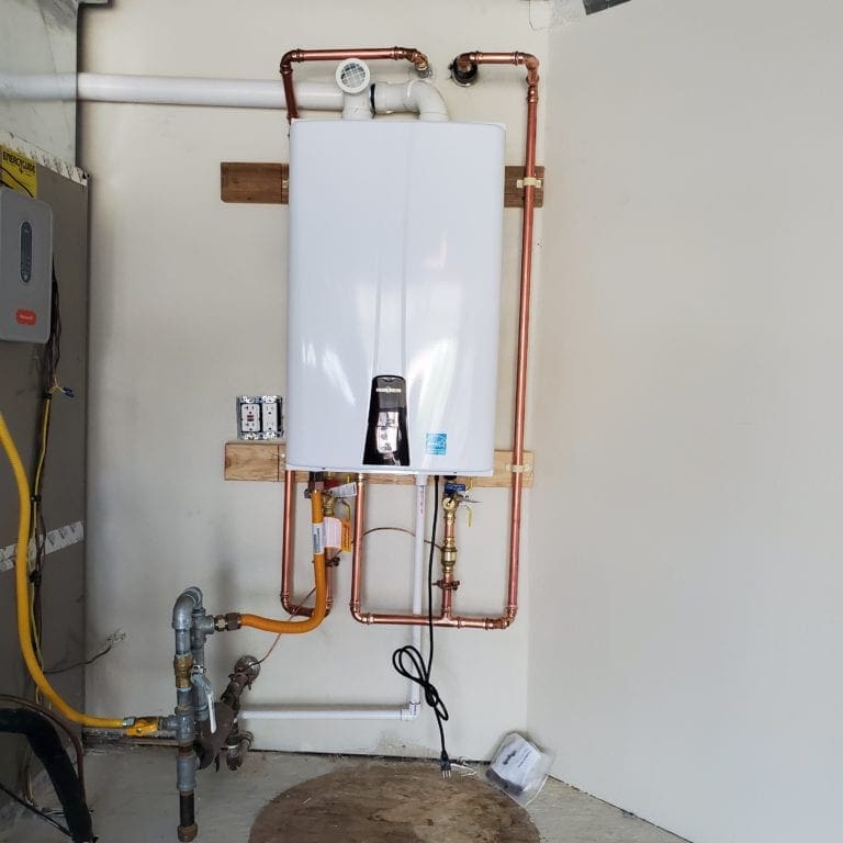 Tankless gas water heater installed